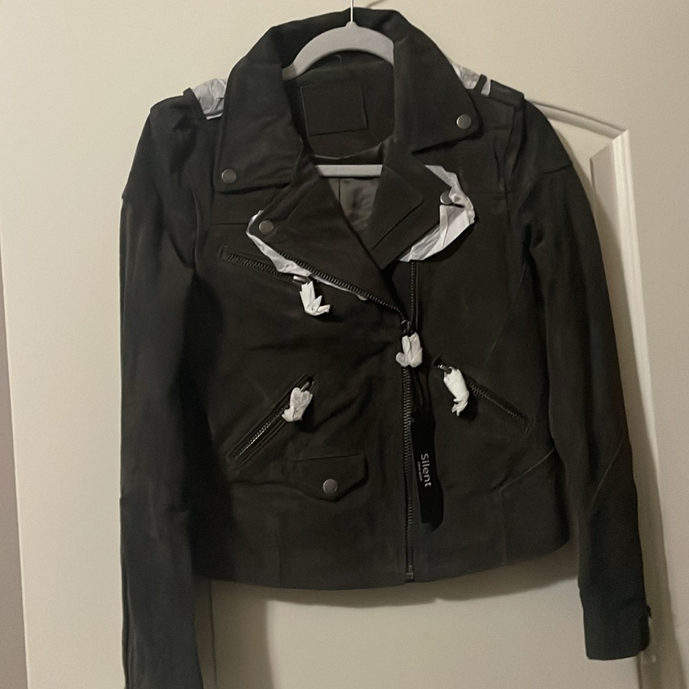 NWT Silent Gray Suede Moto Jacket Size XS.
